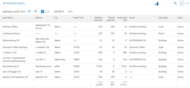 screenshot Rentable Assets report